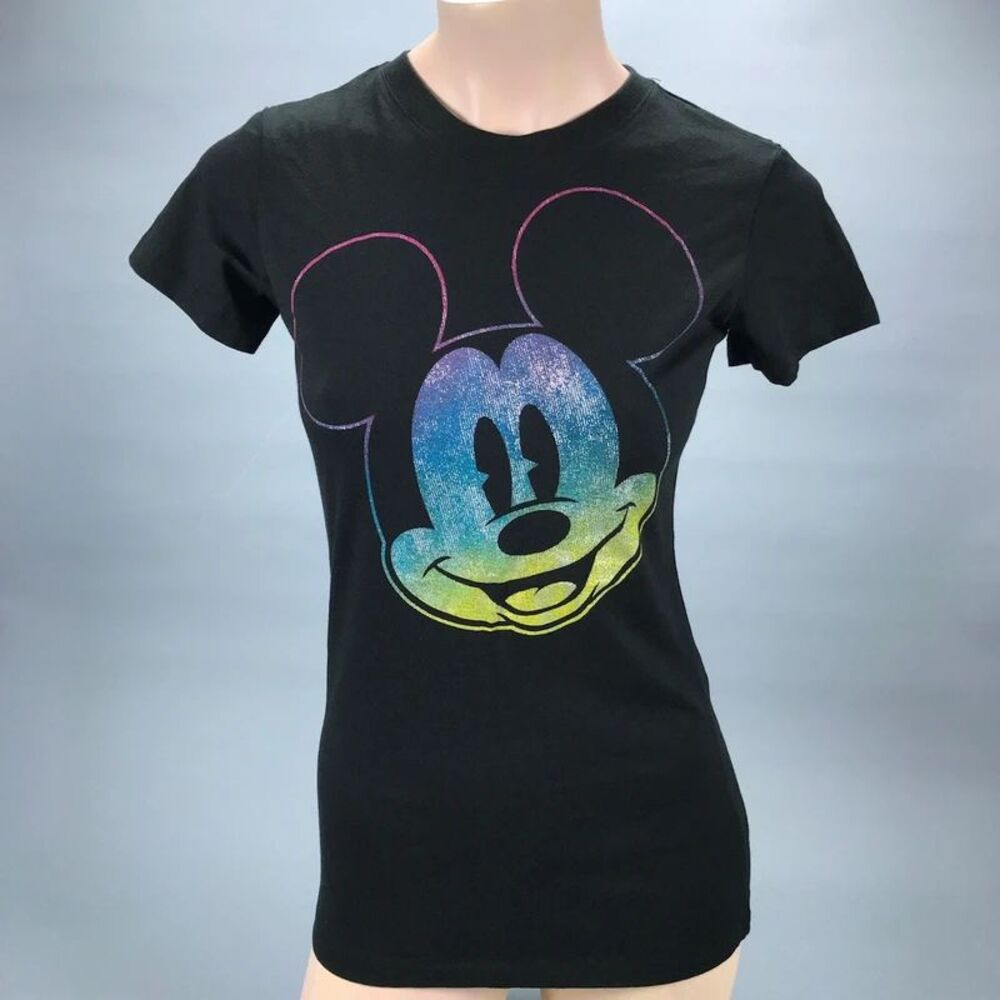 (Read Size) Disney Mickey Mouse Rainbow Graphic Short Sleeve T-Shirt
